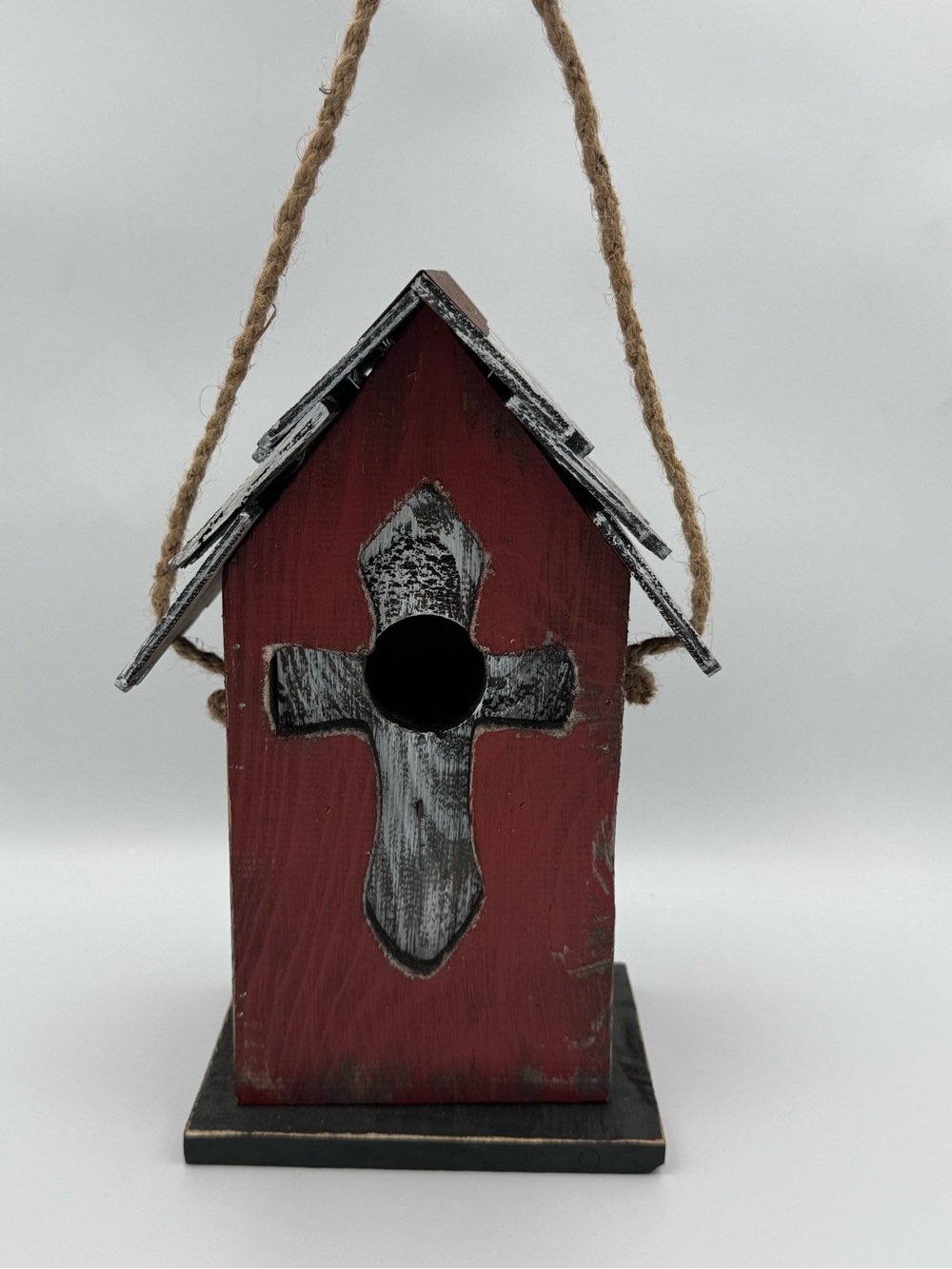 Tellon Collections Rustic Red Cross Wooden Hanging Birdhouse Farmhouse Decor